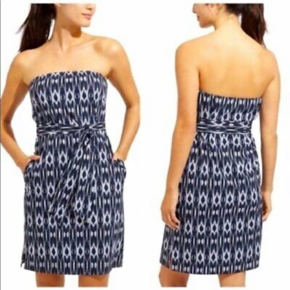 Athleta Navy & White Ikat Strapless Dress 6